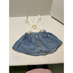 Oshkosh B'gosh Girl Denim‎ Skirt W/ Rose Gold Accented Polka Dot Suspenders 12M